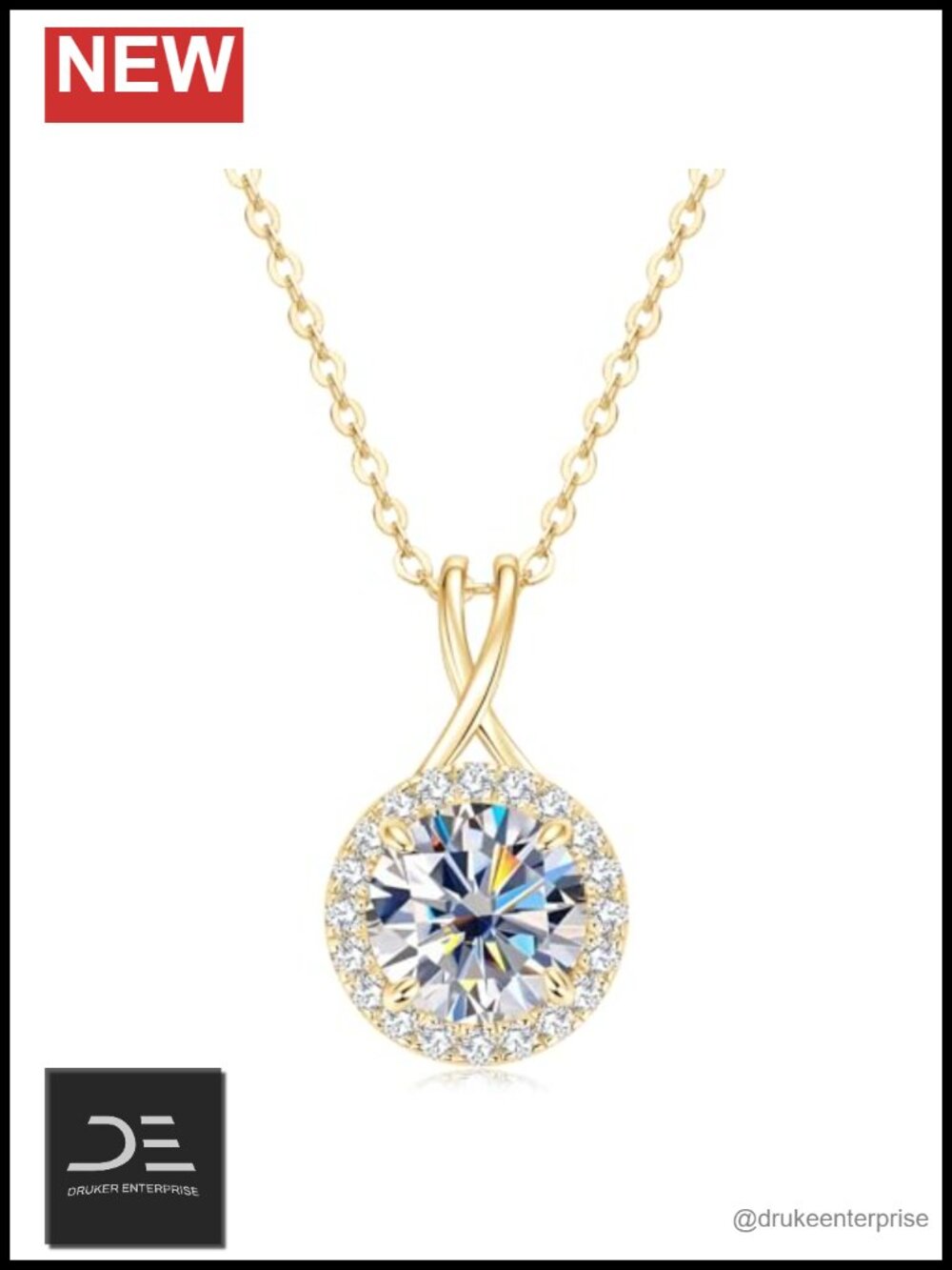 2CT Infinity Moissanite Halo Pendant Necklace 925 Sterling Silver